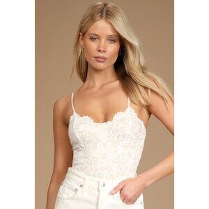 Lulus Midnight Romance Ivory Lace Bodysuit White - Size M